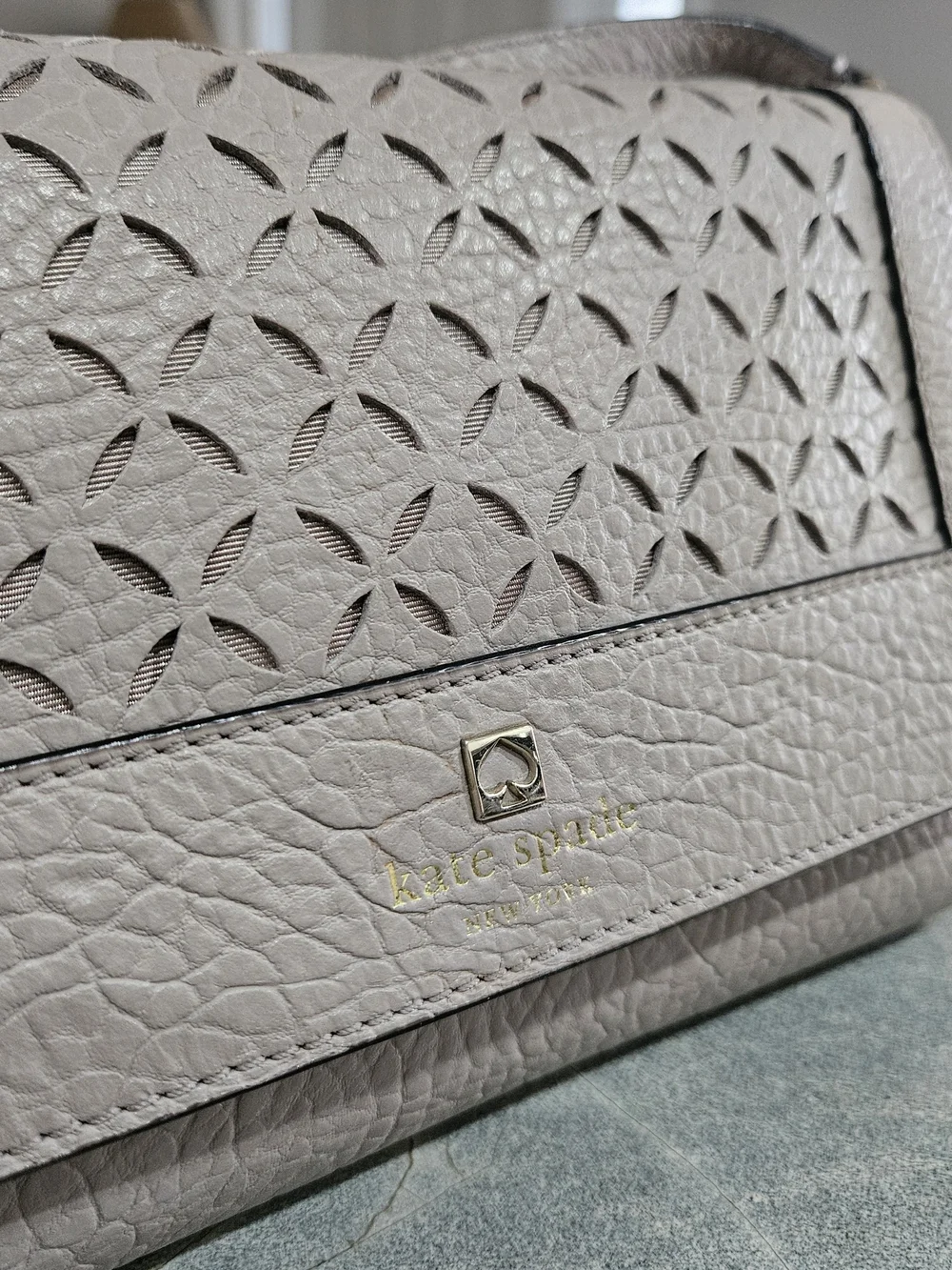 NWOT Kate Spade Gray Laser Cut Leather Crossbody Shoulder Bag